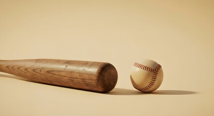 Baseball bat and ball still life on beige surface