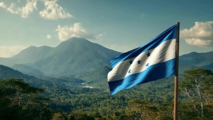 Honduras flag flutters in the wind during a vibrant sunset, marking Independence Day and Flag Day celebrations. - Powered by Adobe