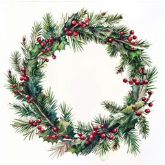 Festive evergreen holiday wreath illustration