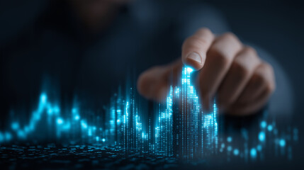 Business Professional Analyzing Holographic Stock Market Charts
