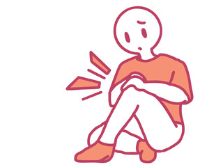 Human figure with painful knee red shirt illustration