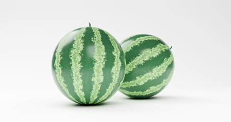 Pair of Whole Watermelons on White Surface