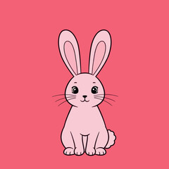 Adorable Pink Cartoon Rabbit with Long Ears and Whiskers, Sitting Upright.