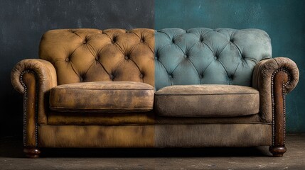 Old leather sofa restoration comparison