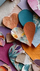 Colorful handcrafted collage heart inspired by floral patterns