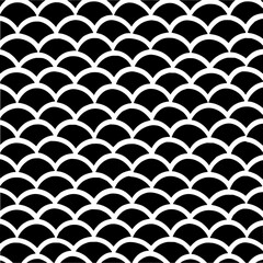 Repeating pattern of black semicircles arranged in rows creating a scalloped effect on a white background