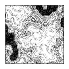 Contour lines depicting elevation changes in a topographical map of a mountainous region area shown here