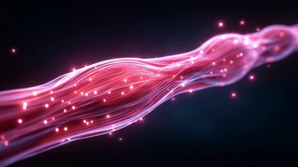 Glowing fiber pink light energy stream abstract wave digital flow neon strand motion blur longivity feeling, neon fiber glow abstract wave energy red - Powered by Adobe