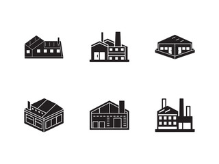 Black and White Factory Icon Set Simple Factory Building Icons Industrial Building Silhouette Set Vector Illustration