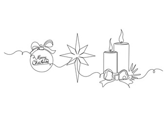 Christmas Ornament, Star, and Candles A One-Line Drawing