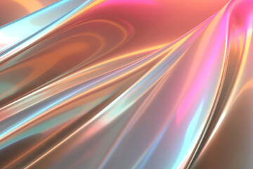 Abstract colorful metallic waves with iridescent shine for digital art. 3d render