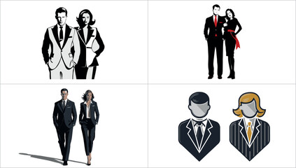 Illustrations of business people in different styles and compositions for professional use