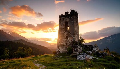 Fototapeta premium Ancient tower at sunset
