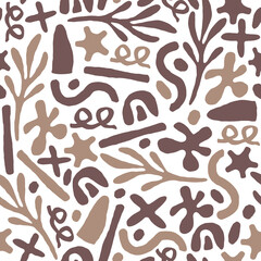 Boho Line Art Florals — Brown Minimal Botanical Seamless