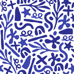 Bold Cobalt Florals — Scandinavian Folk Botanical Print