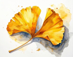 水彩風のイチョウ葉イラスト