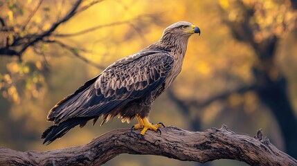 High-resolution close-up of eagle perched on tree bark