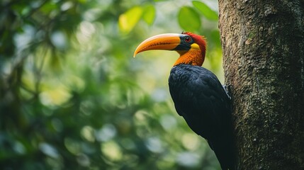 Obraz premium High-resolution image of a hornbill resting on a tall