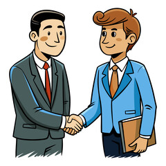 Professional attorney shaking hands with client after successful legal agreement, vector illustration representing trust, partnership, law and justice.