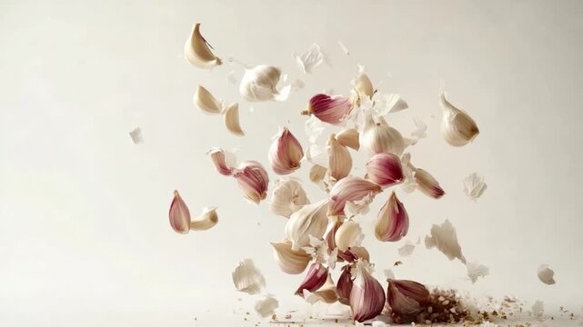 A person tossing garlic cloves in the air