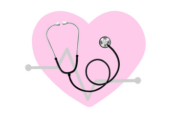 Stethoscope with Heart and Heartbeat Symbol