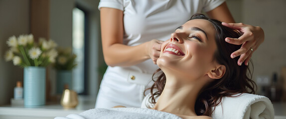 Hairdresser washing clients hair at salon happy young woman customer relax and comfortable while washing hair luxury hair spa by professional hairstylist. concept as Hairdresser washing clients hair a