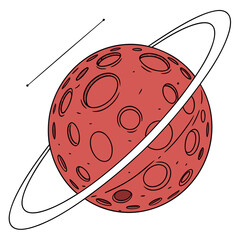 Stylized red planet with craters and a ring system in outer space illustration © Mia1000