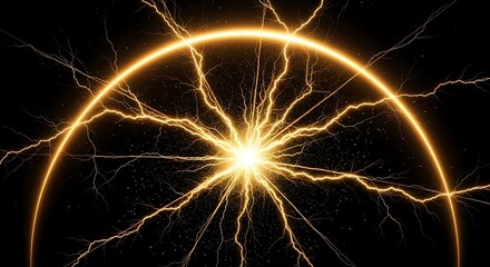 Dynamic golden lightning explosion emanates from bright energy core, symbolizing power and innovation