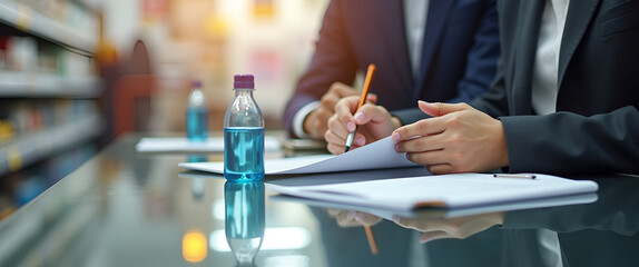 Retail Managers Documenting Price Increases: Analyzing Consumer Reactions and Inventory Restocking Strategies Amid Rising Production Costs in Photo Stock Concept