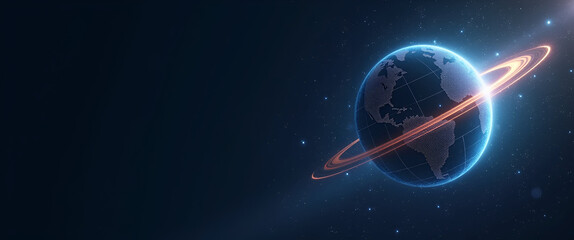 Present an elegant wallpaper design capturing space economy with extensive empty space and refined digital motifs that denote global space commerce advanced investment in orbital infrastructure innova