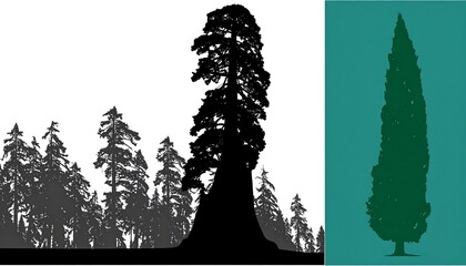 Silhouettes of giant sequoia and redwood trees