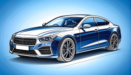 Stylish car sketch on blue