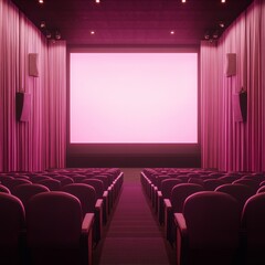 Fototapeta premium Empty movie theater with plush red seats and a large blank screen ready for a film presentation