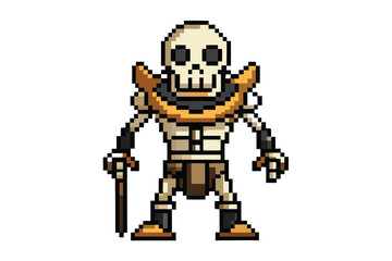 Pixelated Skeleton Character Standing Isolated on White Background Art