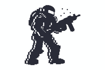 Pixelated Soldier on White Background, Retro Gaming Character