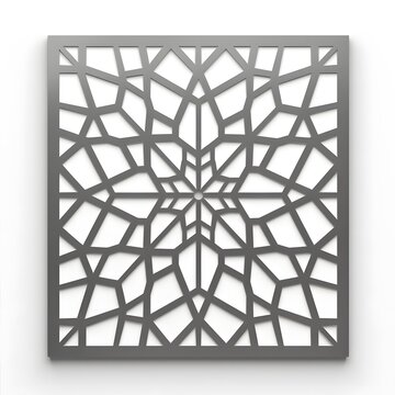 Geometric decorative panel with irregular polygon cutout pattern, modern abstract lattice design for architecture, laser cutting and interior decoration