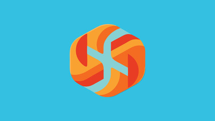 Swirling Hexagonal Abstract Logo in Orange, Red, and Blue Tones on a Light Blue Background symbol geometric