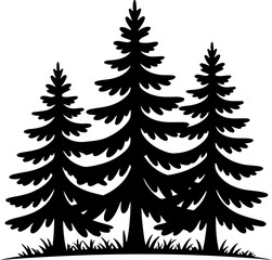 Obraz premium Three pine trees silhouette vector illustration