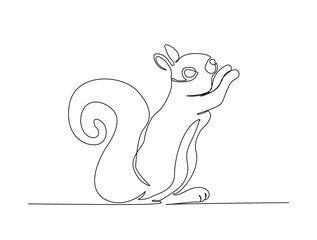 Squirrel animal in single line draw illustration. Continuous one line drawing of squirrel or chipmunk. Editable stroke.