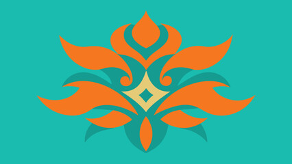 Symmetrical Floral Motif in Orange and Teal on a Teal Background abstract