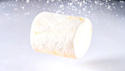 Marshmallow in mid-air, with powdered sugar