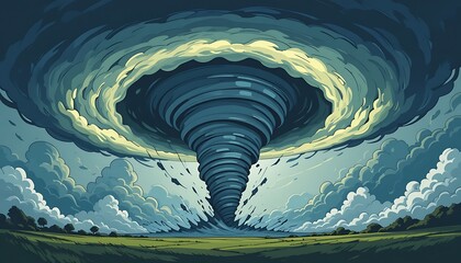 Fototapeta premium A Powerful Tornado Funnel Forming in a Dark and Stormy Sky