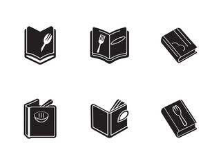 Collection of Menu Book Icons Black and White Graphic Representations for Culinary Businesses and Restaurant Designs
