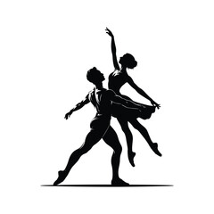 Harmonious Ballet Couple Silhouette Illustration Dancing Together with Synchronized Movement