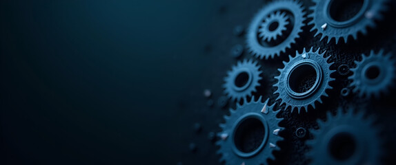 Abstract ISO standards quality control assurance warranty dark background cogs gear mechanism polygon wireframe mesh concept as Dim scene highlights ISO concept cogs gears symbolize precision system q