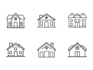 Collection of Minimalist House Icons Representing Home Ownership and Real Estate Concepts in a Clean and Modern Design