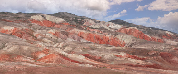 Beautiful mountains with red soil in Khizi. Azerbaijan.