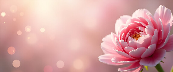 Heartfelt 'Love You Mom' Banner Ad: Soft Focus Peony Background with Warm Sentiment - Perfect for Mother's Day Photo Stock Concept with Space for Customization