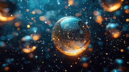 Glowing sphere, cosmic dust, abstract background, digital art, website header