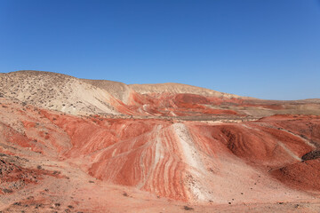 Beautiful mountains with red soil in Khizi. Azerbaijan.